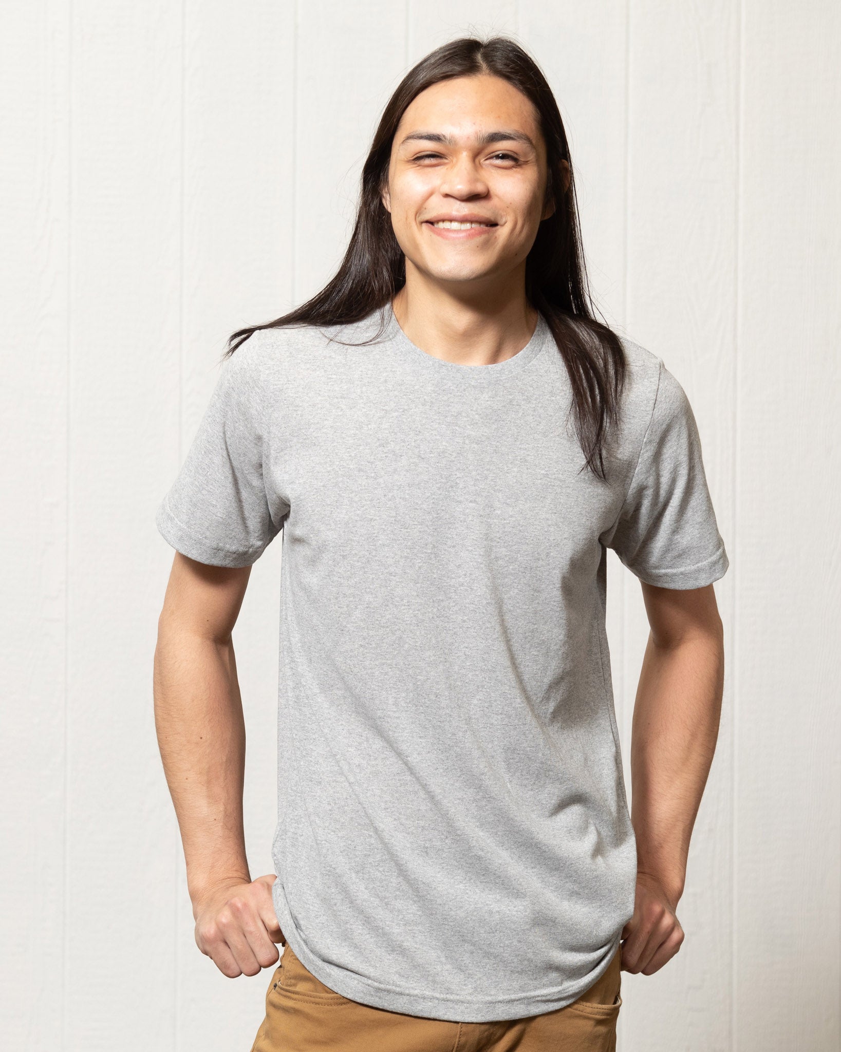 Brandon is wearing a Medium Classic Crew